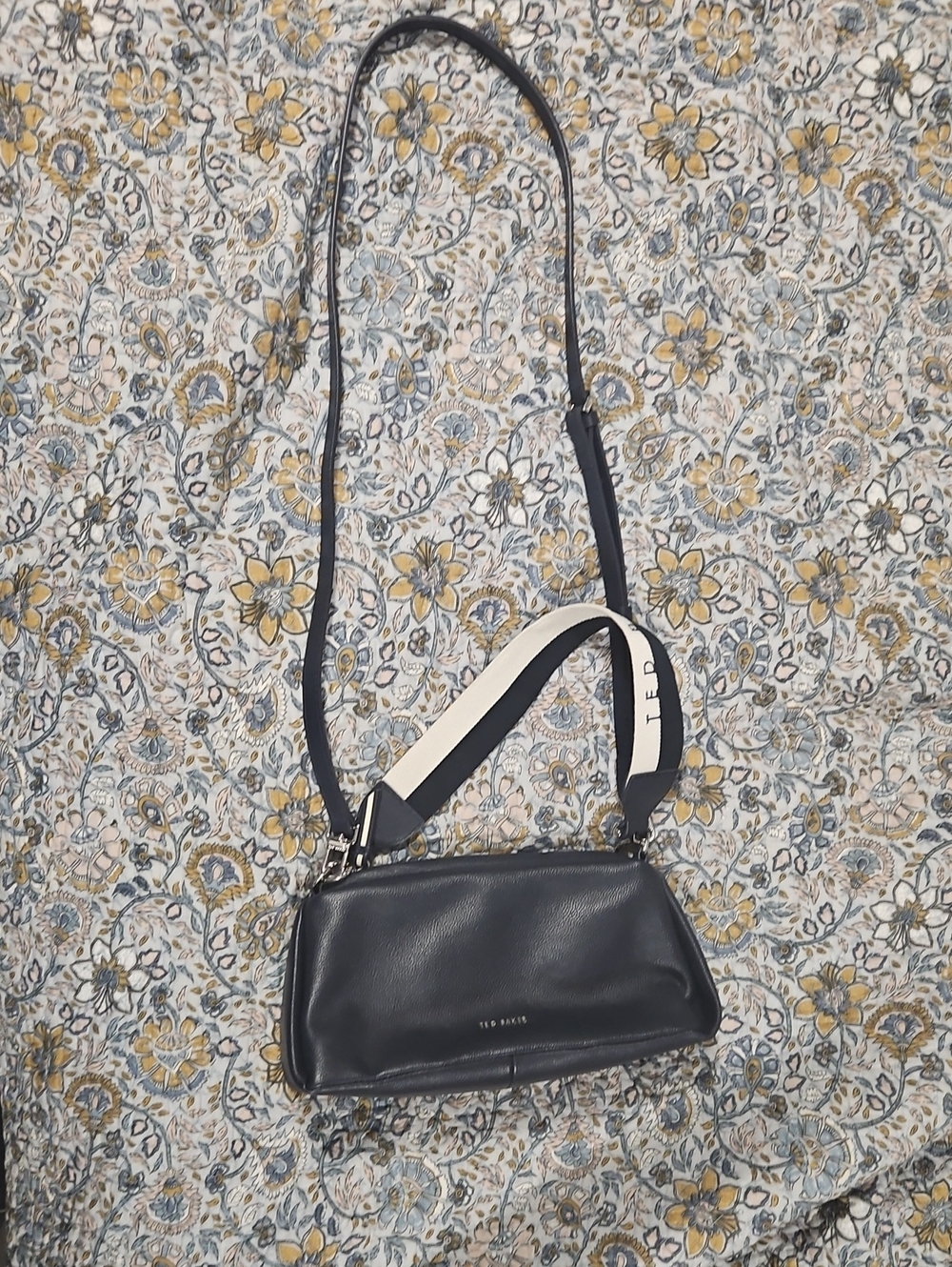 Ted Baker Navy Leather Crossbody with Branded Strap